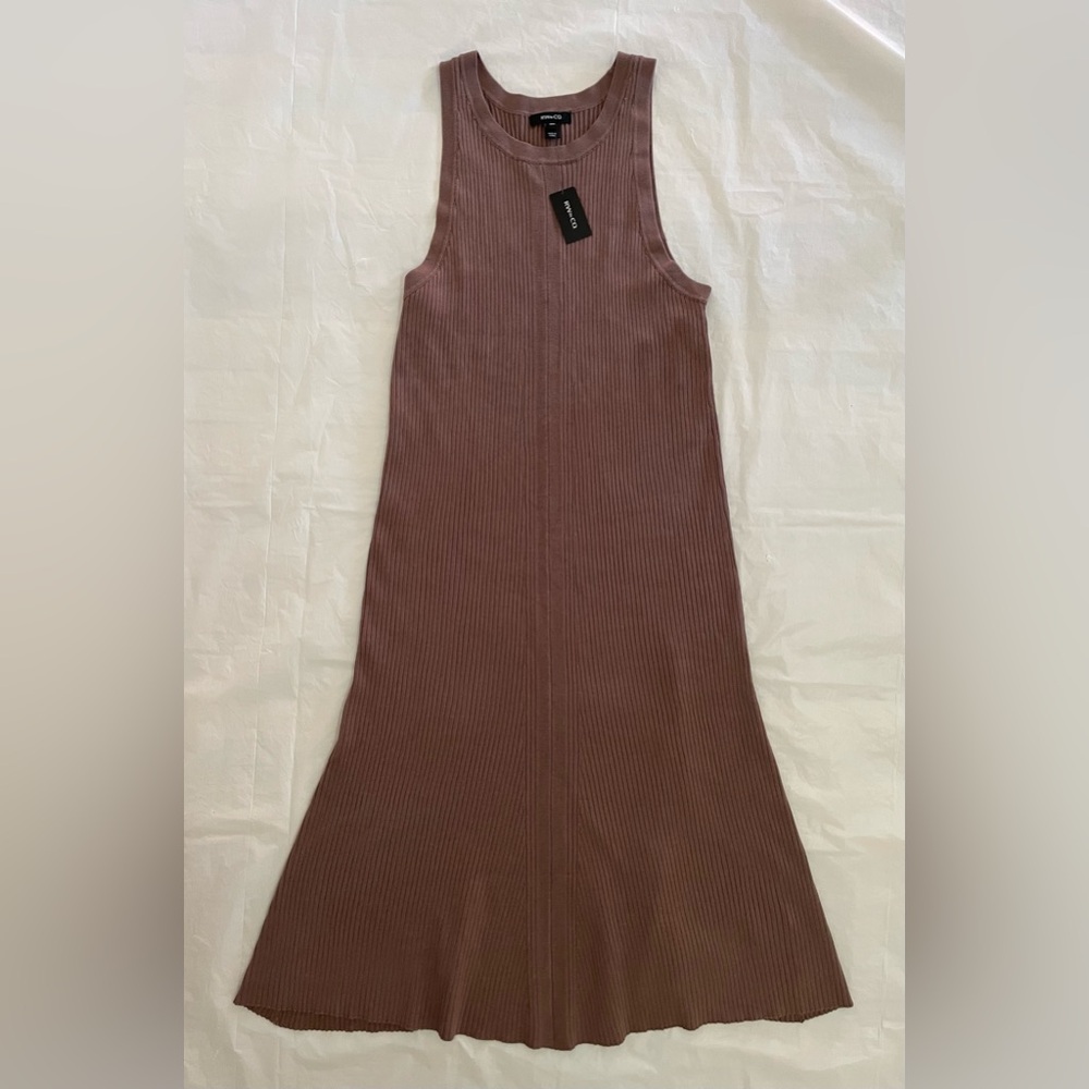 RW&CO midi fit and flare ribbed sleeveless sweater dress, taupe brown, size M